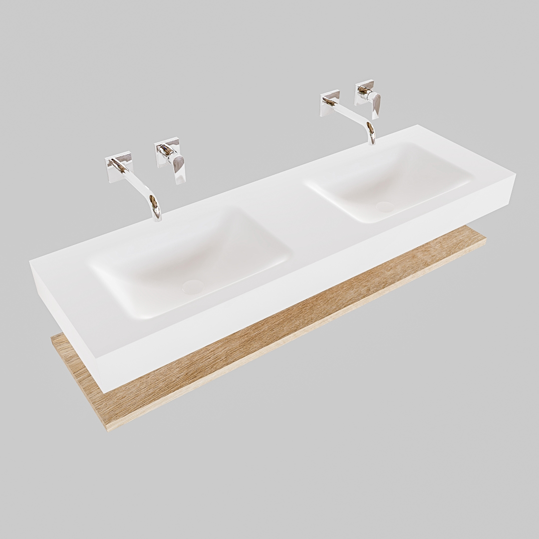 Mueble suspendido ALAN 150 cm de Sin cajones roble lavabo. Encimera con lavabo CLOUD doble sin orificio blanco mate 9 Mueble suspendido ALAN 150 cm de Sin cajones roble lavabo. Encimera con lavabo CLOUD doble sin orificio blanco mate - Imagen 9