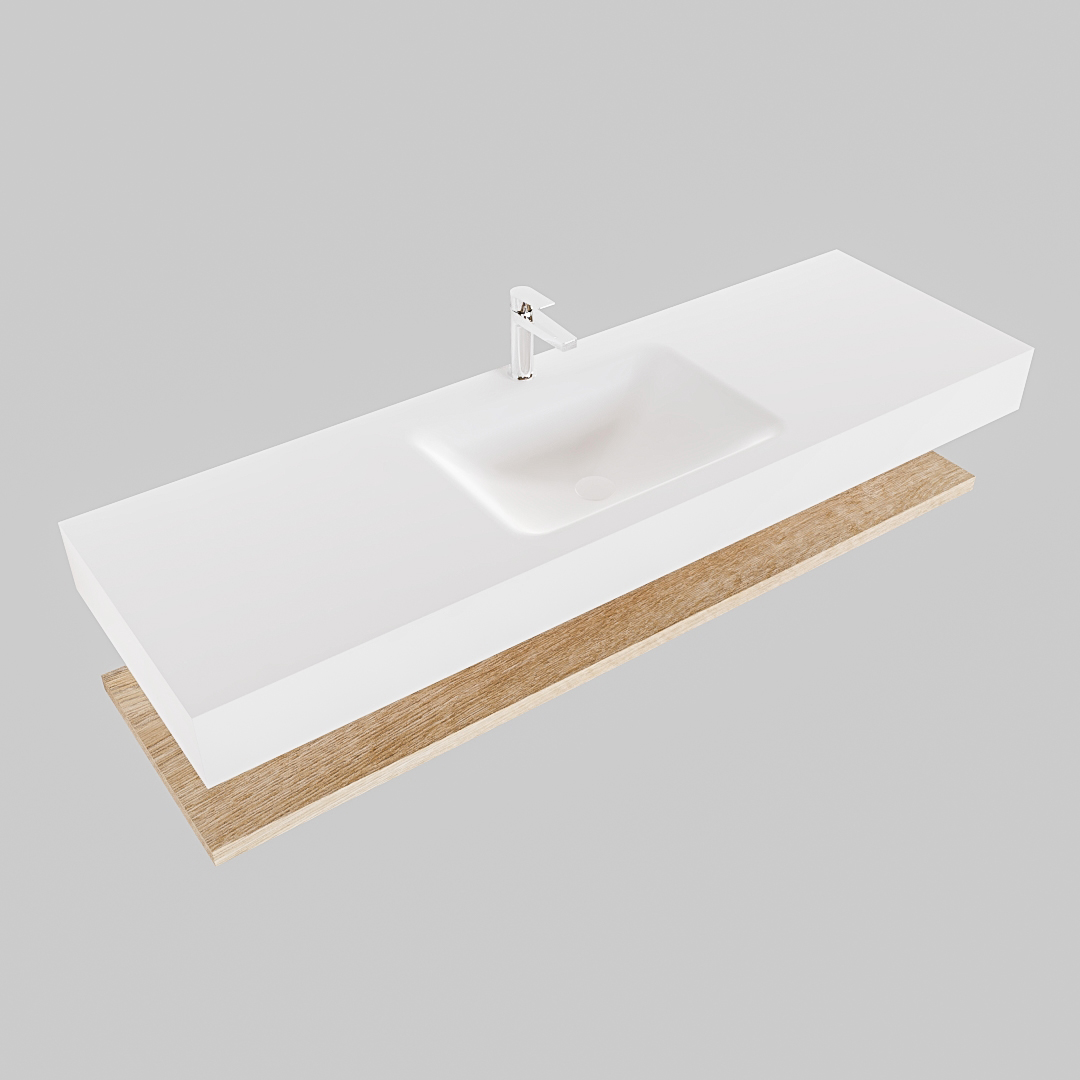 Mueble suspendido ALAN 150 cm de Sin cajones roble lavabo. Encimera con lavabo CLOUD centro 1 orificio blanco mate 9 Mueble suspendido ALAN 150 cm de Sin cajones roble lavabo. Encimera con lavabo CLOUD centro 1 orificio blanco mate - Imagen 9