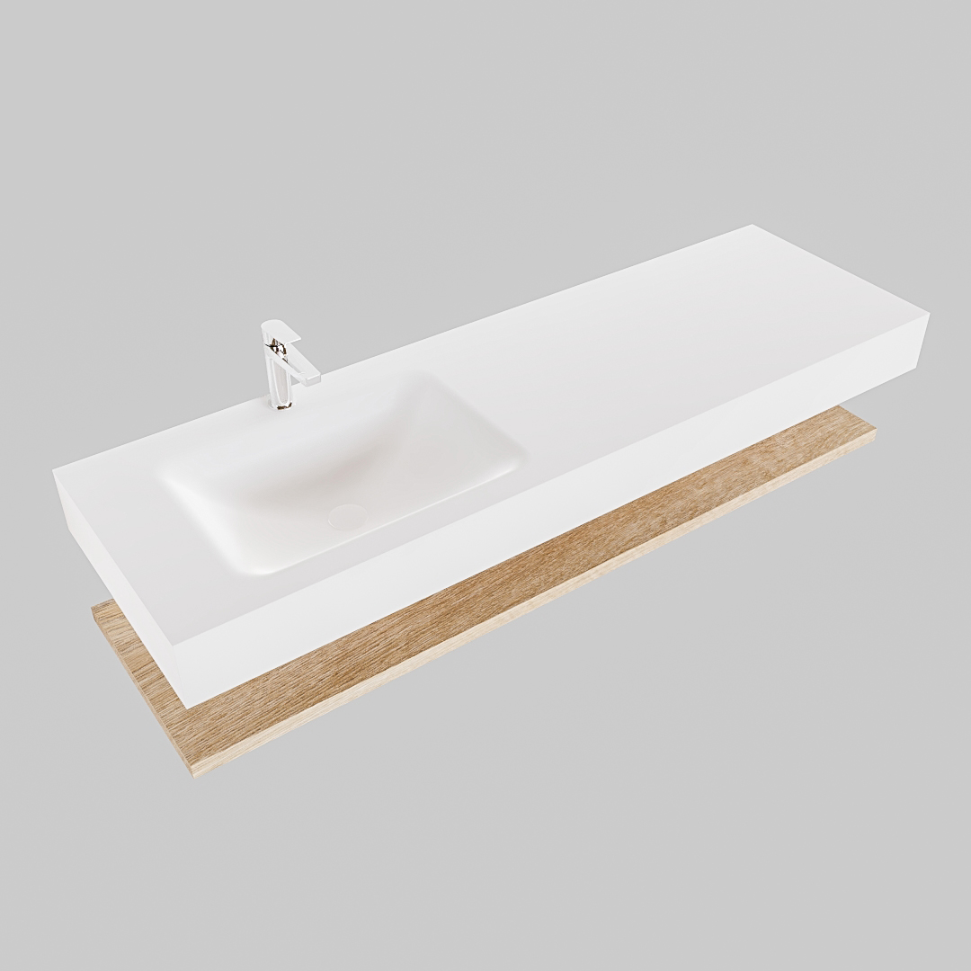 Mueble suspendido ALAN 150 cm de Sin cajones roble lavabo. Encimera con lavabo CLOUD izquierda 1 orificio blanco mate - Imagen 9