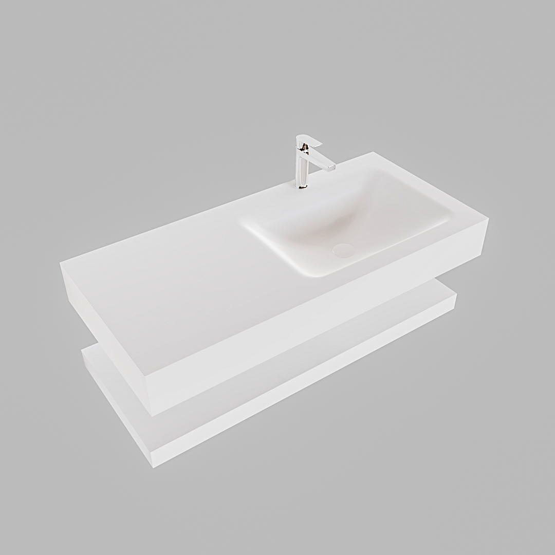 Mueble suspendido ALAN 100 cm de Sin cajones blanco mate. Encimera con lavabo CLOUD derecha 1 orificio blanco mate - Imagen 9