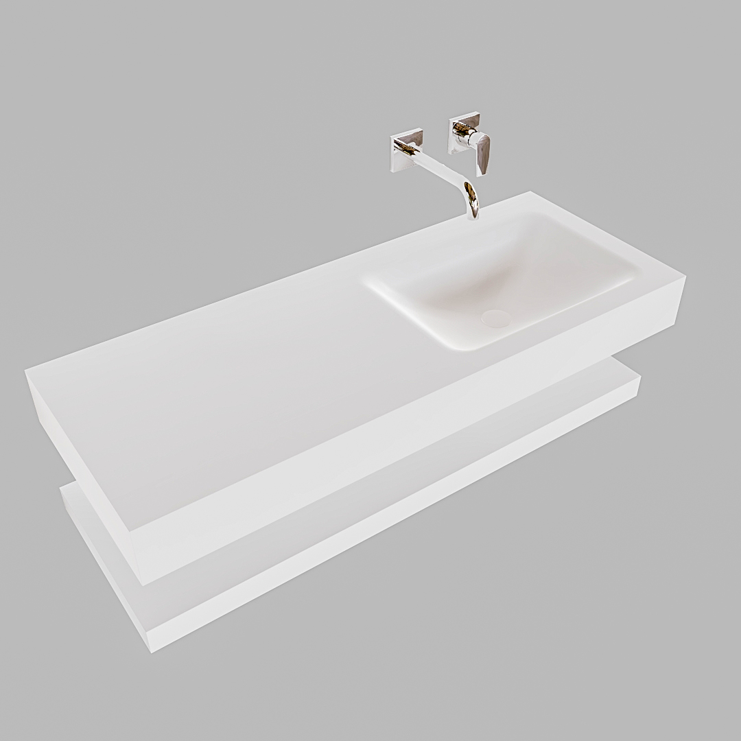 MONDIAZ ALAN 120cm solid surface estante Talc. Lavabo suspendido Derecho sin orificio, color Talc. - Imagen 4