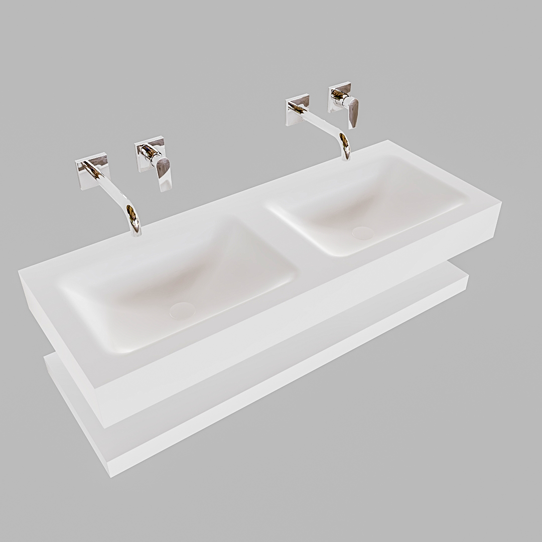 Mueble suspendido ALAN 120 cm de Sin cajones blanco mate. Encimera con lavabo CLOUD doble sin orificio blanco mate 9 Mueble suspendido ALAN 120 cm de Sin cajones blanco mate. Encimera con lavabo CLOUD doble sin orificio blanco mate - Imagen 9