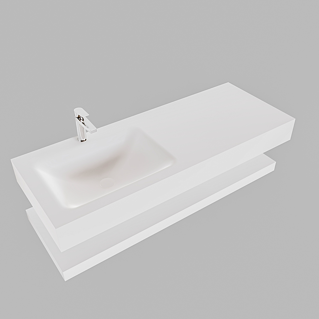 Mueble suspendido ALAN 120 cm de Sin cajones blanco mate. Encimera con lavabo CLOUD izquierda 1 orificio blanco mate - Imagen 9