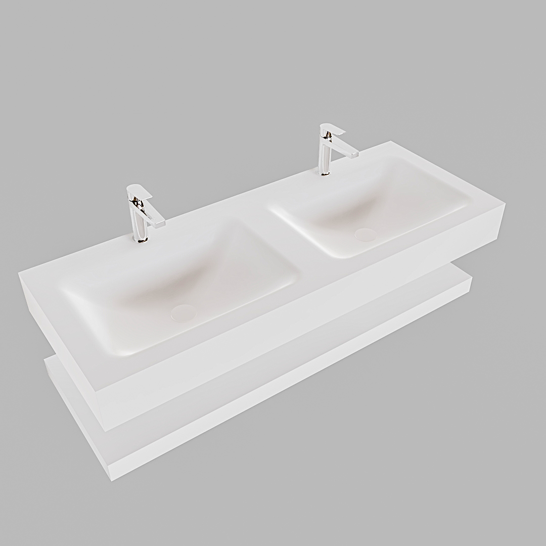 Mueble suspendido ALAN 120 cm de Sin cajones blanco mate. Encimera con lavabo CLOUD doble 2 orificios blanco mate - Imagen 9