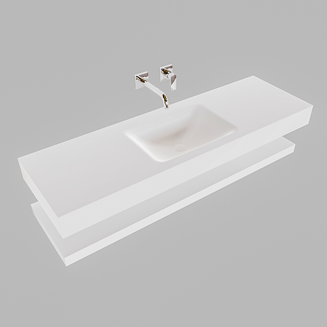 Mueble suspendido ALAN 150 cm de Sin cajones blanco mate. Encimera con lavabo CLOUD centro sin orificio blanco mate 9 Mueble suspendido ALAN 150 cm de Sin cajones blanco mate. Encimera con lavabo CLOUD centro sin orificio blanco mate - Imagen 9