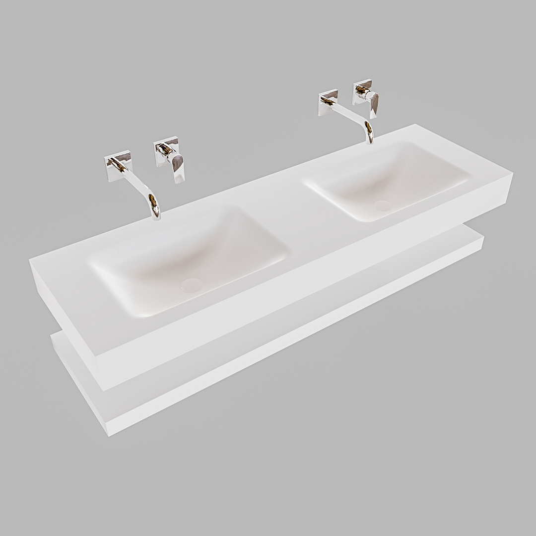 Mueble suspendido ALAN 150 cm de Sin cajones blanco mate. Encimera con lavabo CLOUD doble sin orificio blanco mate - Imagen 9