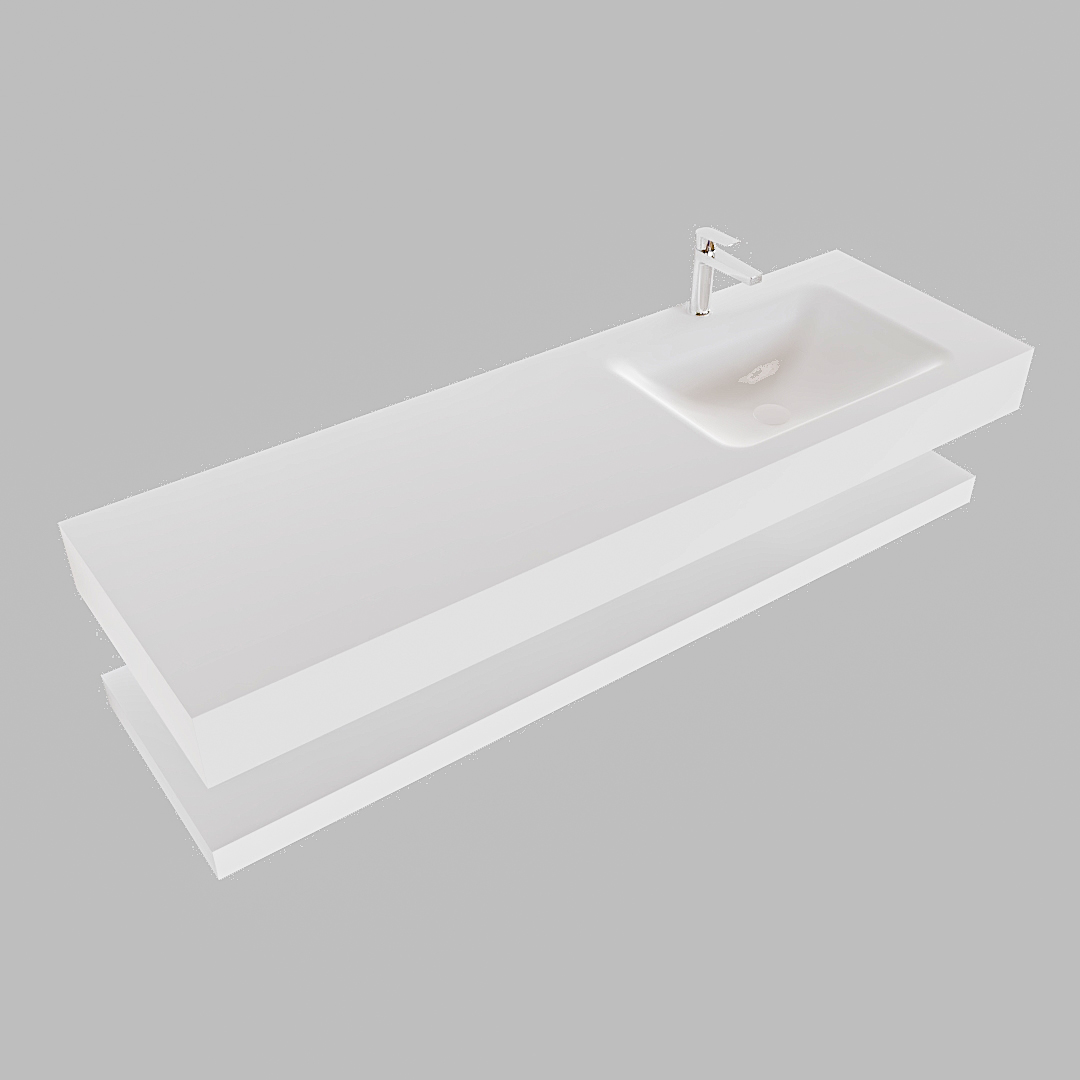 Mueble suspendido ALAN 150 cm de Sin cajones blanco mate. Encimera con lavabo CLOUD derecha 1 orificio blanco mate - Imagen 9