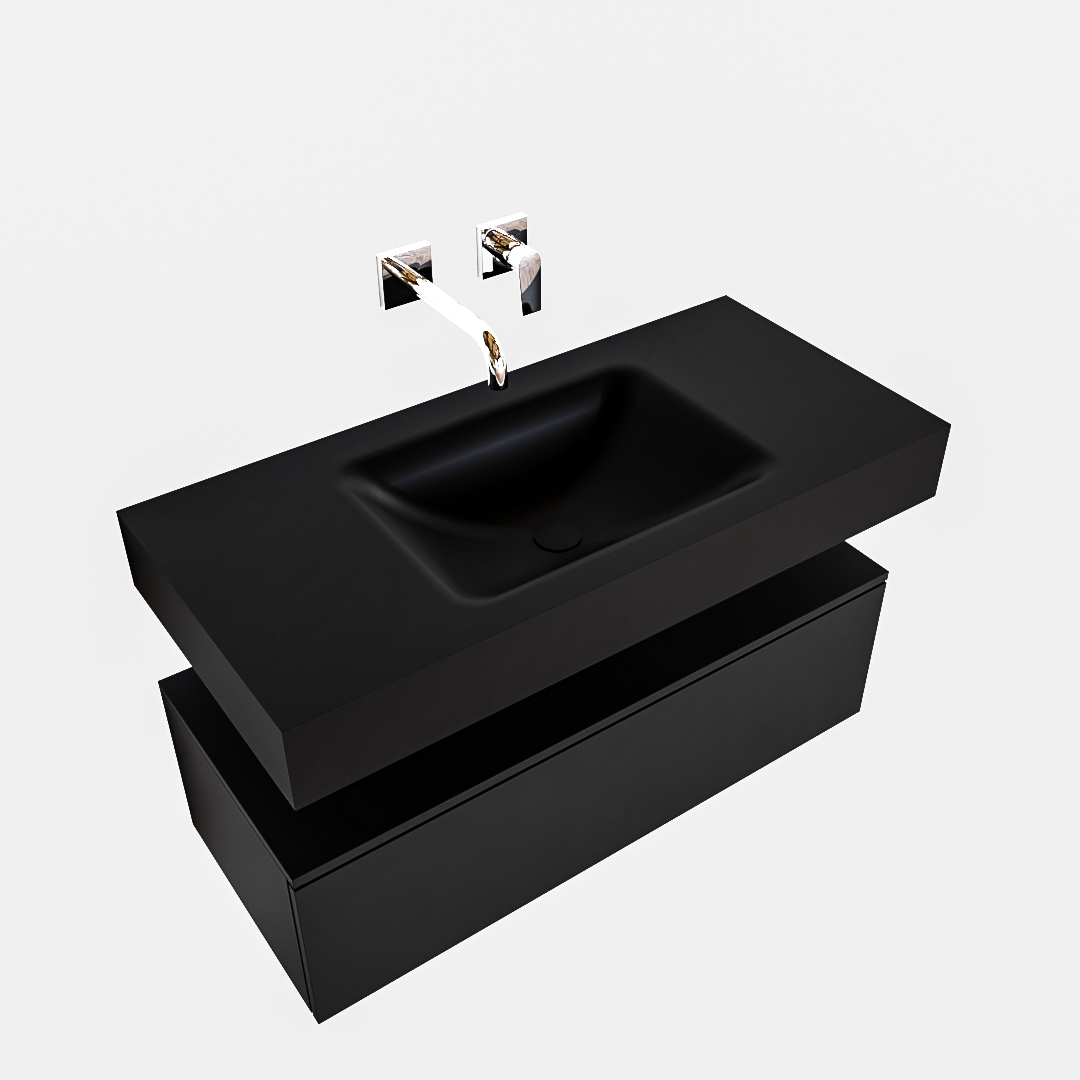 MONDIAZ ALAN 100cm mueble de baño Urban 1 cajón lavabo suspendido Centro sin orificio, color Urban. - Imagen 4