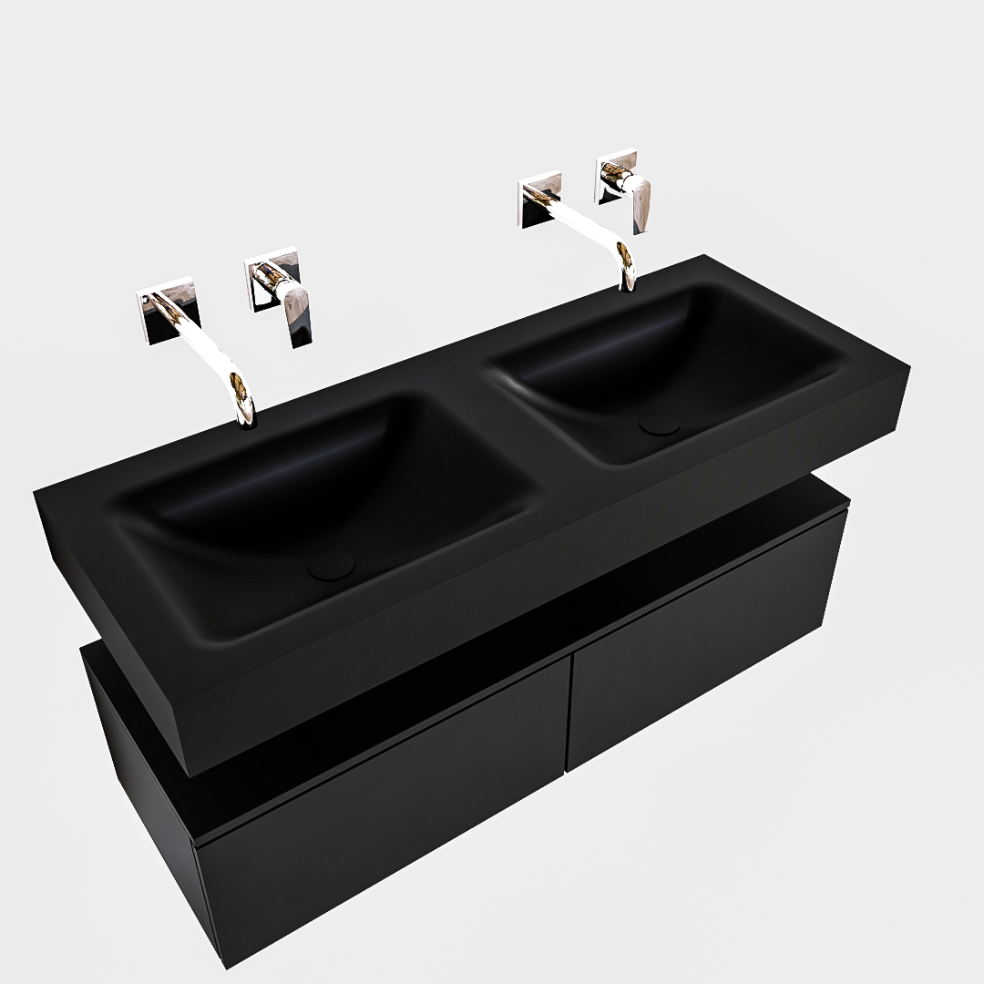 Mueble suspendido ALAN 120 cm de 2 cajones urban. Encimera con lavabo CLOUD doble sin orificio urban - Imagen 9