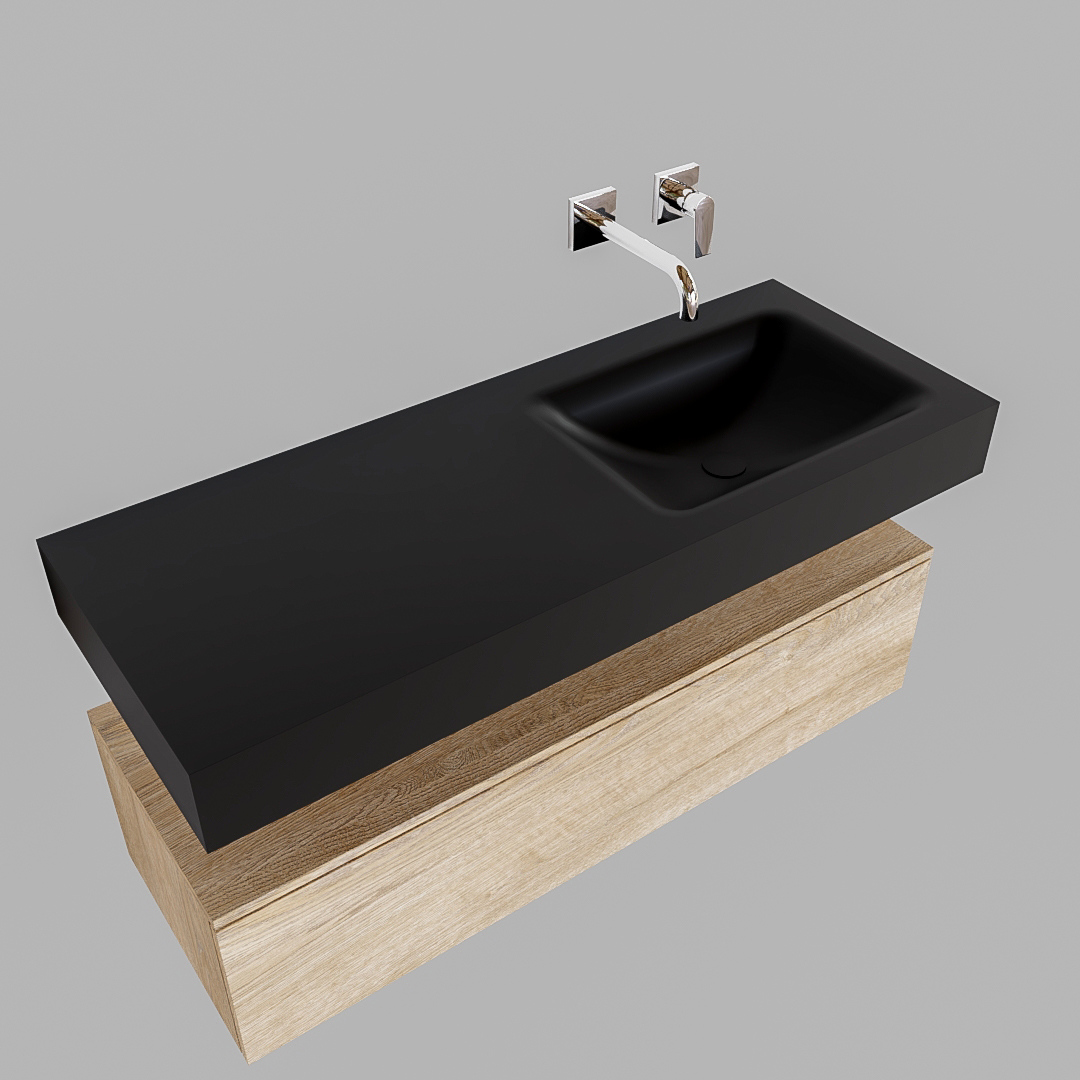 Mueble suspendido ALAN 120 cm de 1 cajón roble lavabo. Encimera con lavabo CLOUD derecha sin orificio urban - Imagen 10