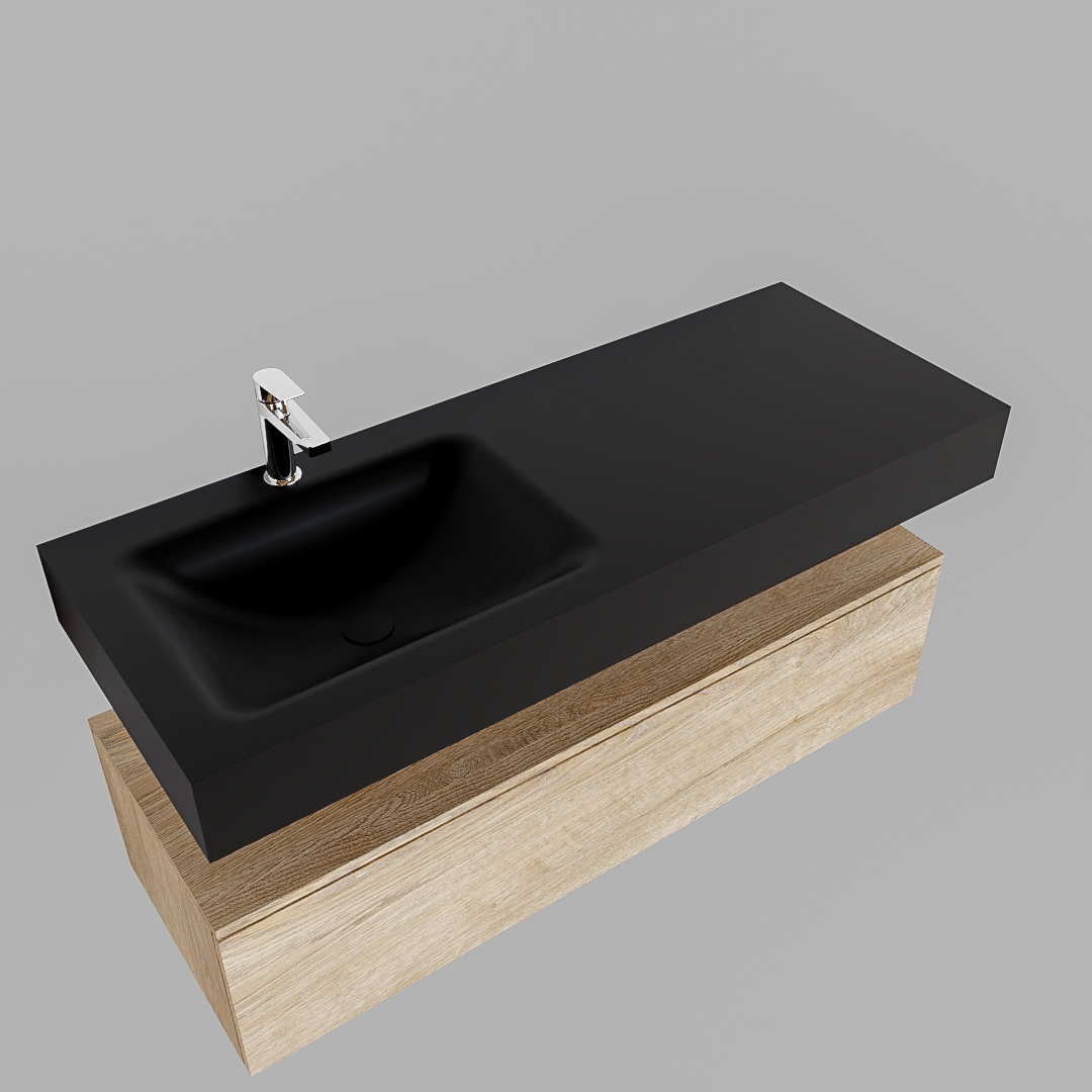 Mueble suspendido ALAN 120 cm de 1 cajón roble lavabo. Encimera con lavabo CLOUD izquierda 1 orificio urban - Imagen 9