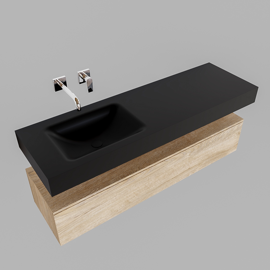 Mueble suspendido ALAN 150 cm de 1 cajón roble lavabo. Encimera con lavabo CLOUD izquierda sin orificio urban 9 Mueble suspendido ALAN 150 cm de 1 cajón roble lavabo. Encimera con lavabo CLOUD izquierda sin orificio urban - Imagen 9