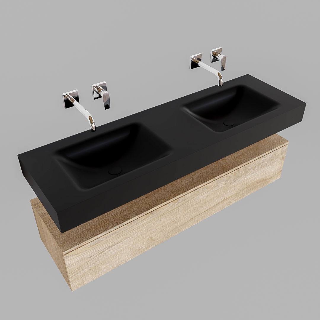 Mueble suspendido ALAN 150 cm de 1 cajón roble lavabo. Encimera con lavabo CLOUD doble sin orificio urban - Imagen 9