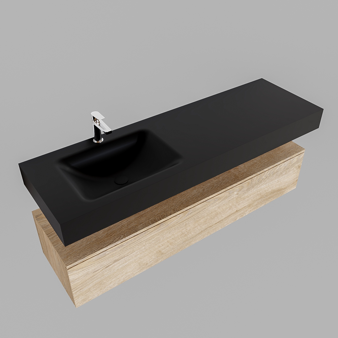 Mueble suspendido ALAN 150 cm de 1 cajón roble lavabo. Encimera con lavabo CLOUD izquierda 1 orificio urban - Imagen 9