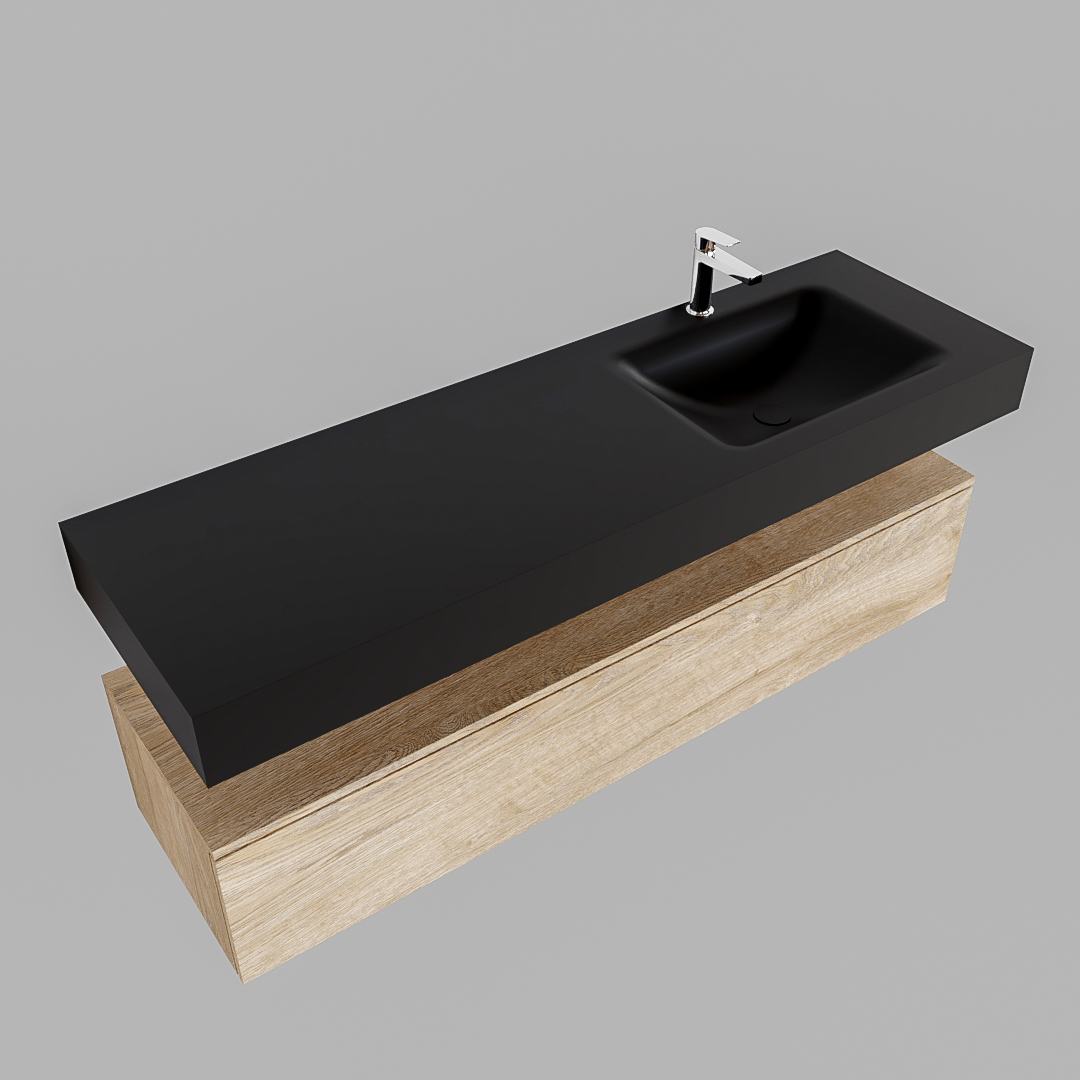 MONDIAZ ALAN 150cm mueble de baño Washed Oak 1 cajón lavabo suspendido Derecho 1 orificio, color Urban. - Imagen 4