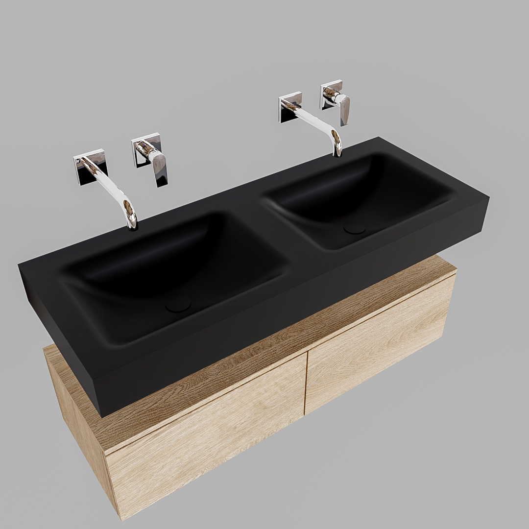 Mueble suspendido ALAN 120 cm de 2 cajones roble lavabo. Encimera con lavabo CLOUD doble sin orificio urban 9 Mueble suspendido ALAN 120 cm de 2 cajones roble lavabo. Encimera con lavabo CLOUD doble sin orificio urban - Imagen 9