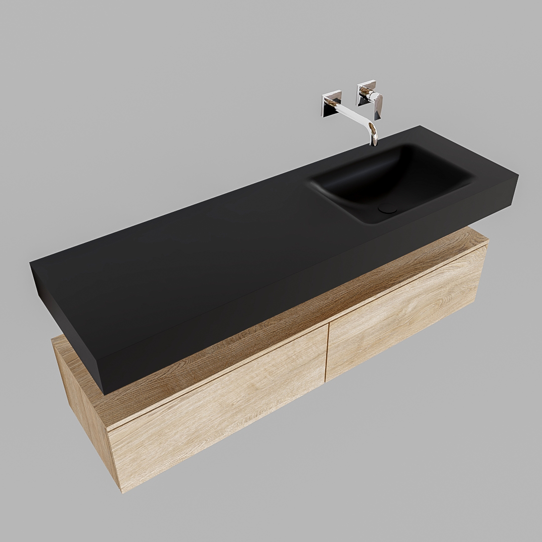 MONDIAZ ALAN 150cm mueble de baño Washed Oak 2 cajones lavabo suspendido Derecho sin orificio, color Urban. - Imagen 4
