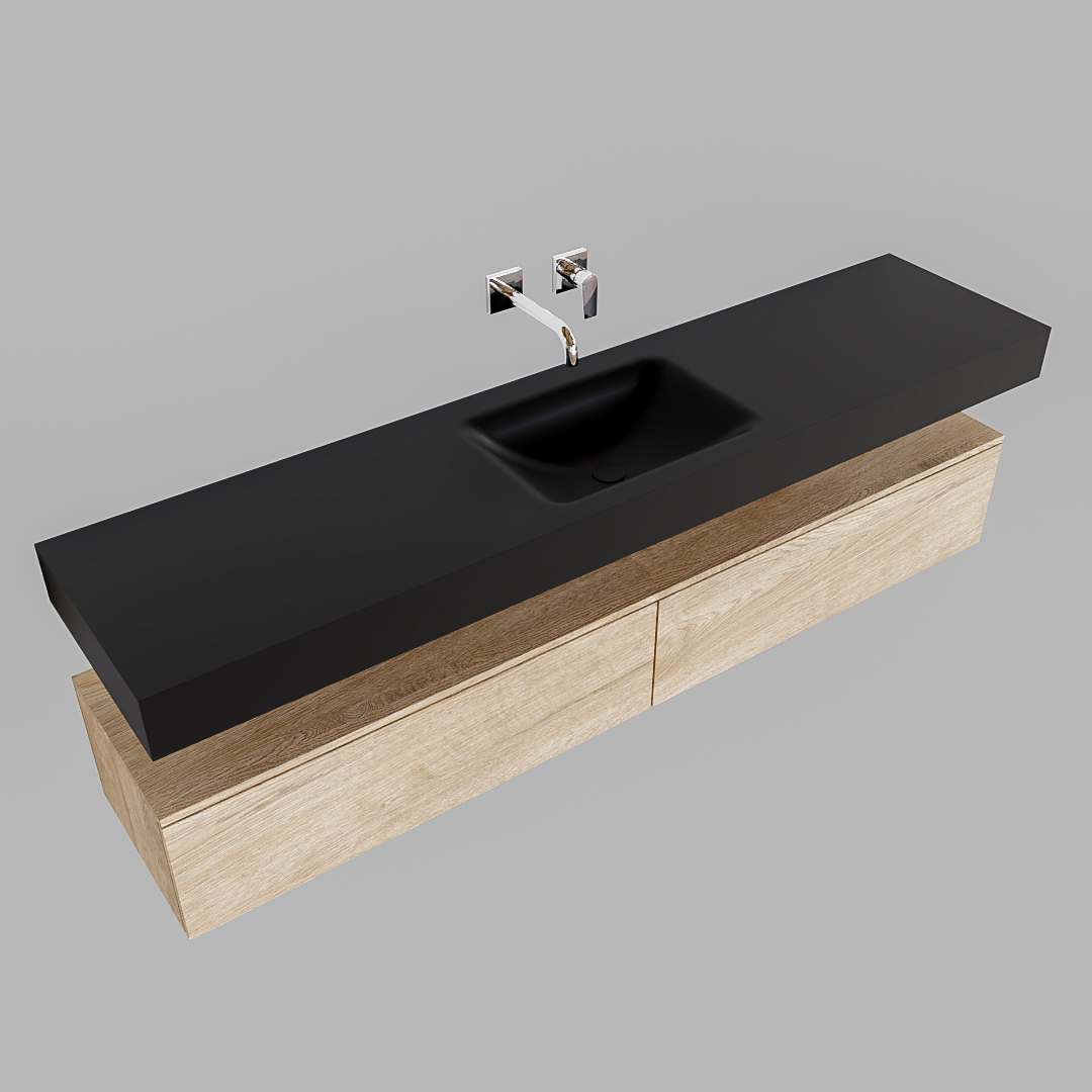 Mueble suspendido ALAN 200 cm de 2 cajones roble lavabo. Encimera con lavabo CLOUD centro sin orificio urban 8 Mueble suspendido ALAN 200 cm de 2 cajones roble lavabo. Encimera con lavabo CLOUD centro sin orificio urban - Imagen 8