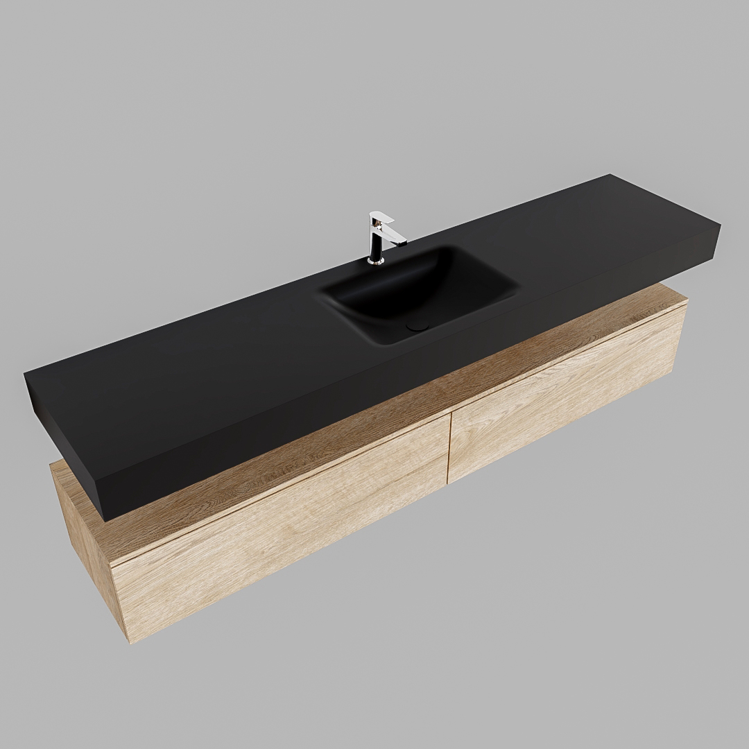 MONDIAZ ALAN 200cm mueble de baño Washed Oak 2 cajones lavabo suspendido Centro 1 orificio, color Urban. - Imagen 4