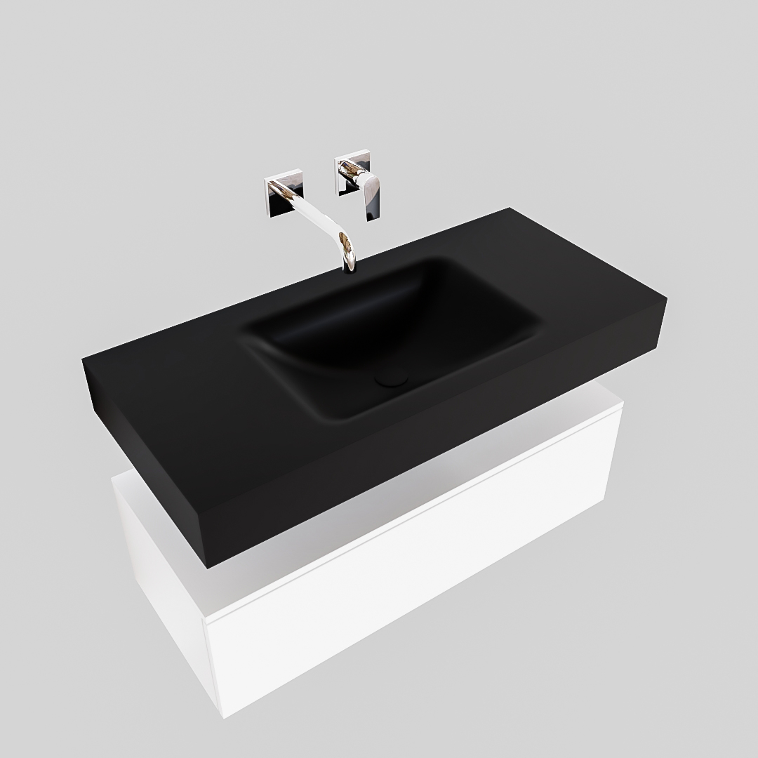 Mueble suspendido ALAN 100 cm de 1 cajón blanco mate. Encimera con lavabo CLOUD centro sin orificio urban - Imagen 8