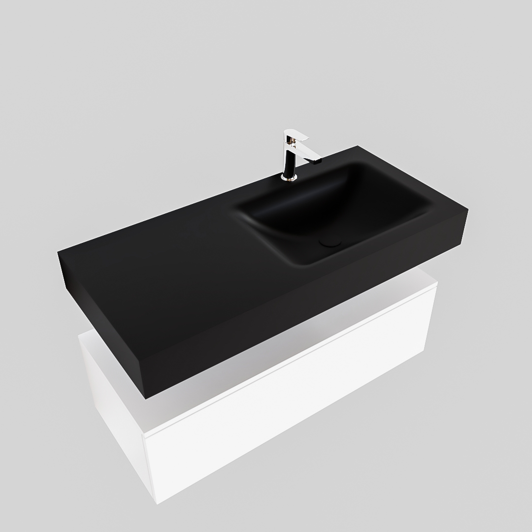 Mueble suspendido ALAN 100 cm de 1 cajón blanco mate. Encimera con lavabo CLOUD derecha 1 orificio urban - Imagen 8