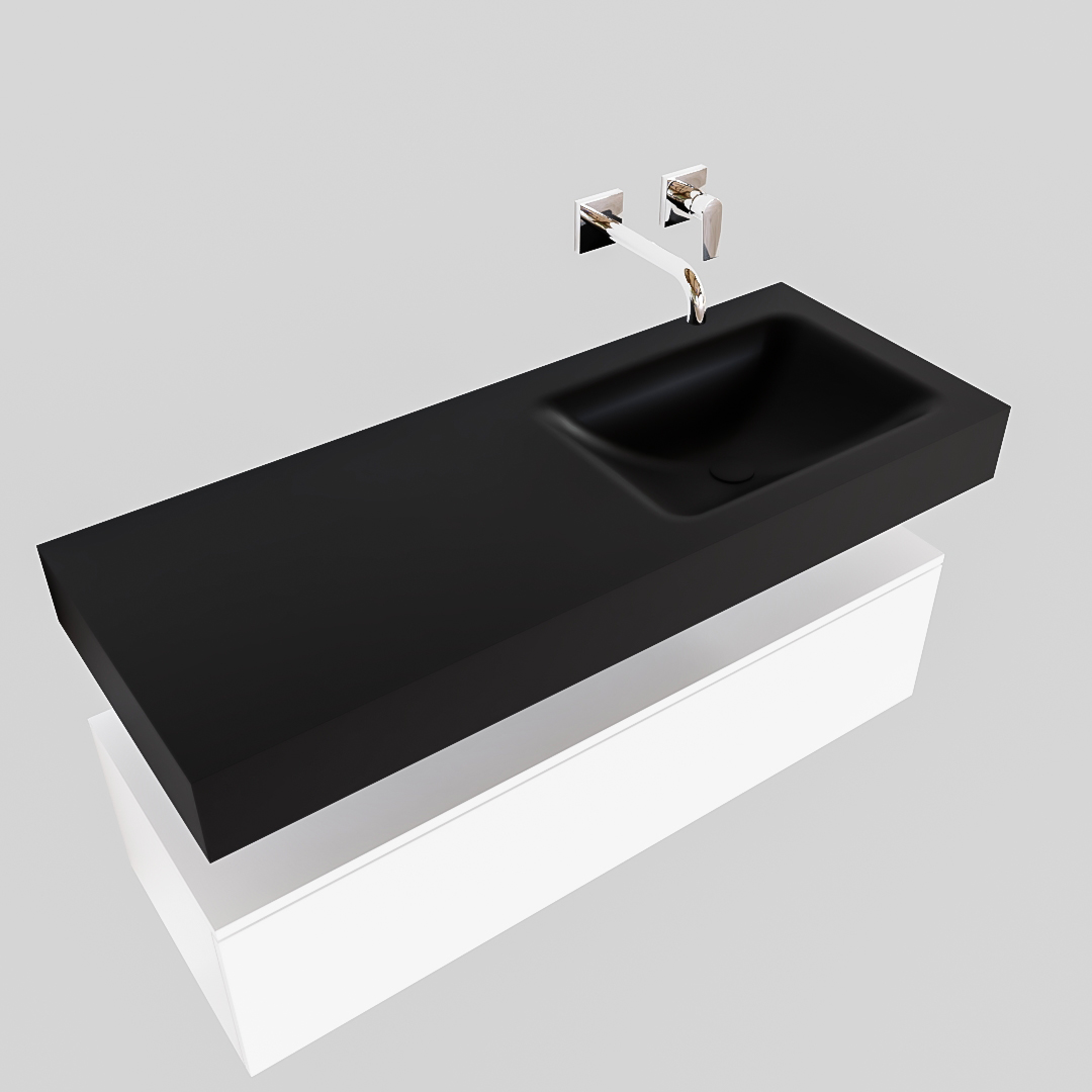 Mueble suspendido ALAN 120 cm de 1 cajón blanco mate. Encimera con lavabo CLOUD derecha sin orificio urban - Imagen 8