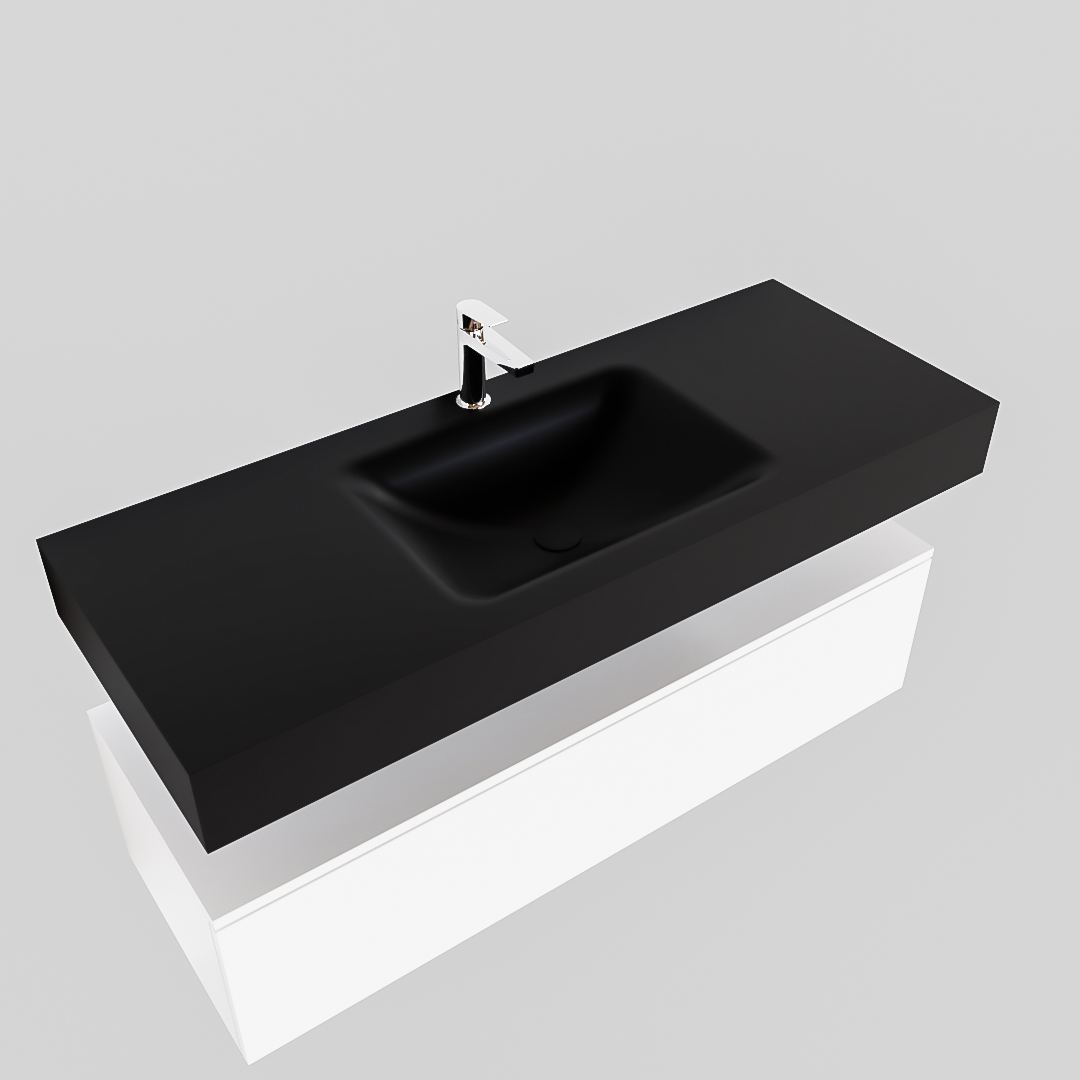 Mueble suspendido ALAN 120 cm de 1 cajón blanco mate. Encimera con lavabo CLOUD centro 1 orificio urban - Imagen 8