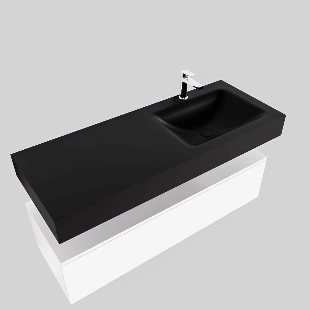 Mueble suspendido ALAN 120 cm de 1 cajón blanco mate. Encimera con lavabo CLOUD derecha 1 orificio urban - Imagen 8