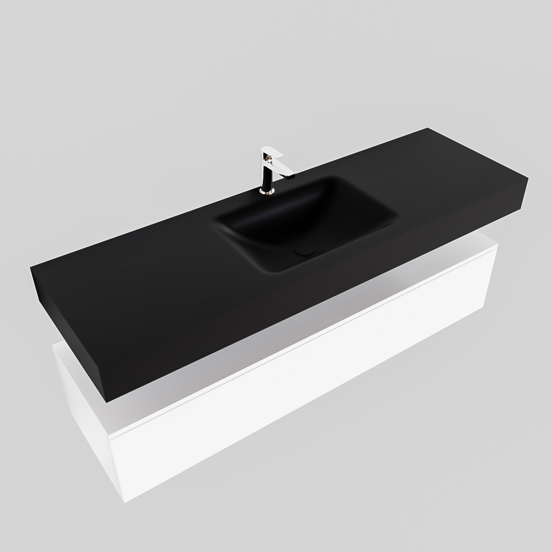 Mueble suspendido ALAN 150 cm de 1 cajón blanco mate. Encimera con lavabo CLOUD centro 1 orificio urban 8 Mueble suspendido ALAN 150 cm de 1 cajón blanco mate. Encimera con lavabo CLOUD centro 1 orificio urban - Imagen 8