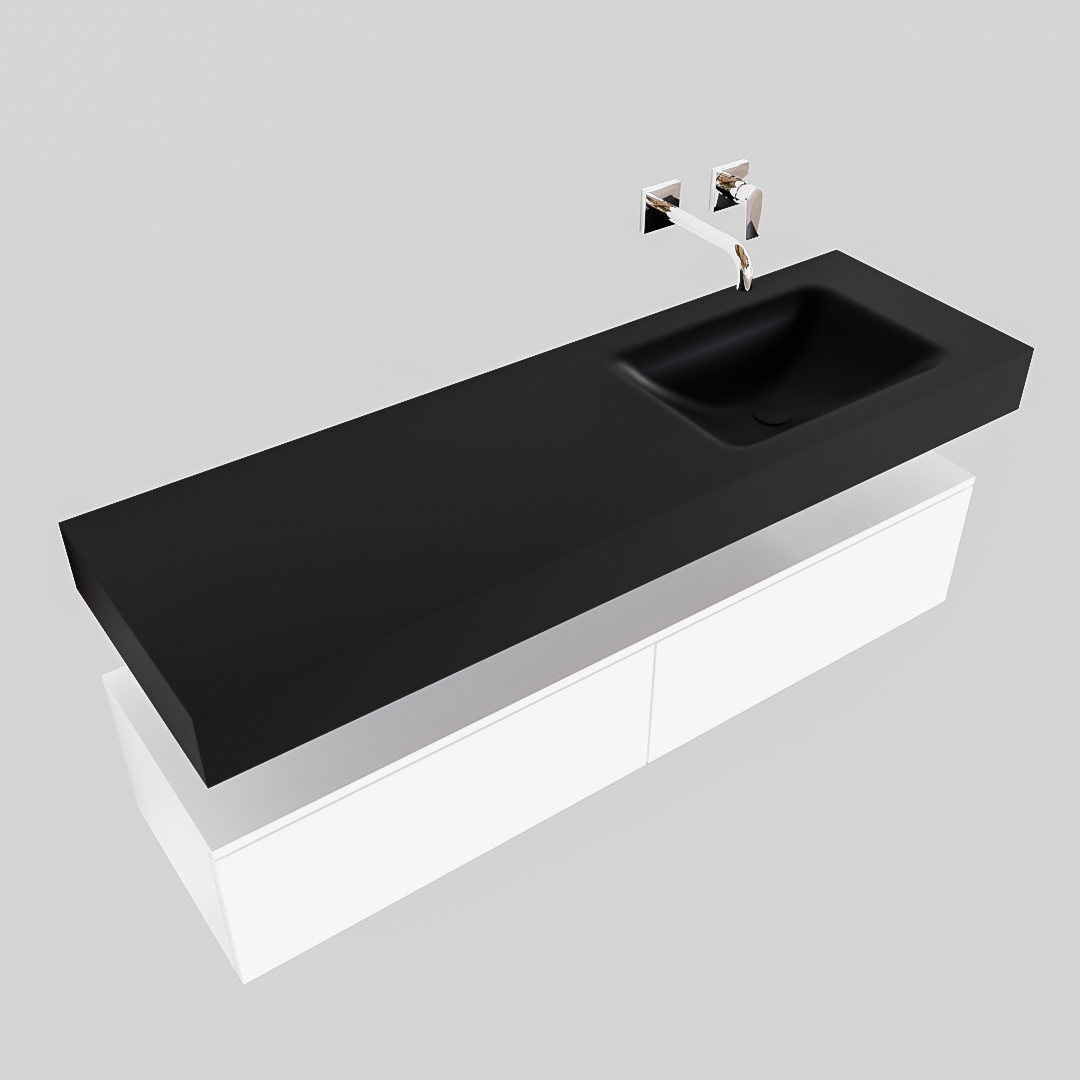 Mueble suspendido ALAN 150 cm de 2 cajones blanco mate. Encimera con lavabo CLOUD derecha sin orificio urban - Imagen 8