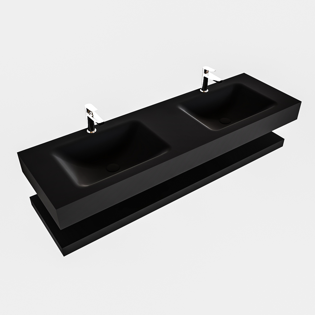 MONDIAZ ALAN 150cm solid surface estante Urban. Lavabo suspendido Doble 2 orificios, color Urban. 4 MONDIAZ ALAN 150cm solid surface estante Urban. Lavabo suspendido Doble 2 orificios, color Urban. - Imagen 4