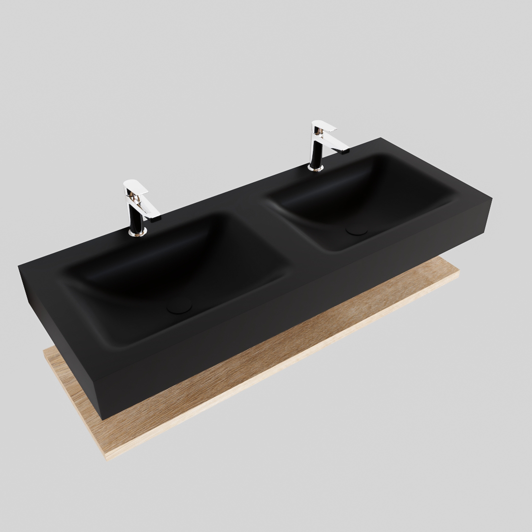 MONDIAZ ALAN 120cm estante Washed Oak. Lavabo suspendido Doble 2 orificios, color Urban. - Imagen 4