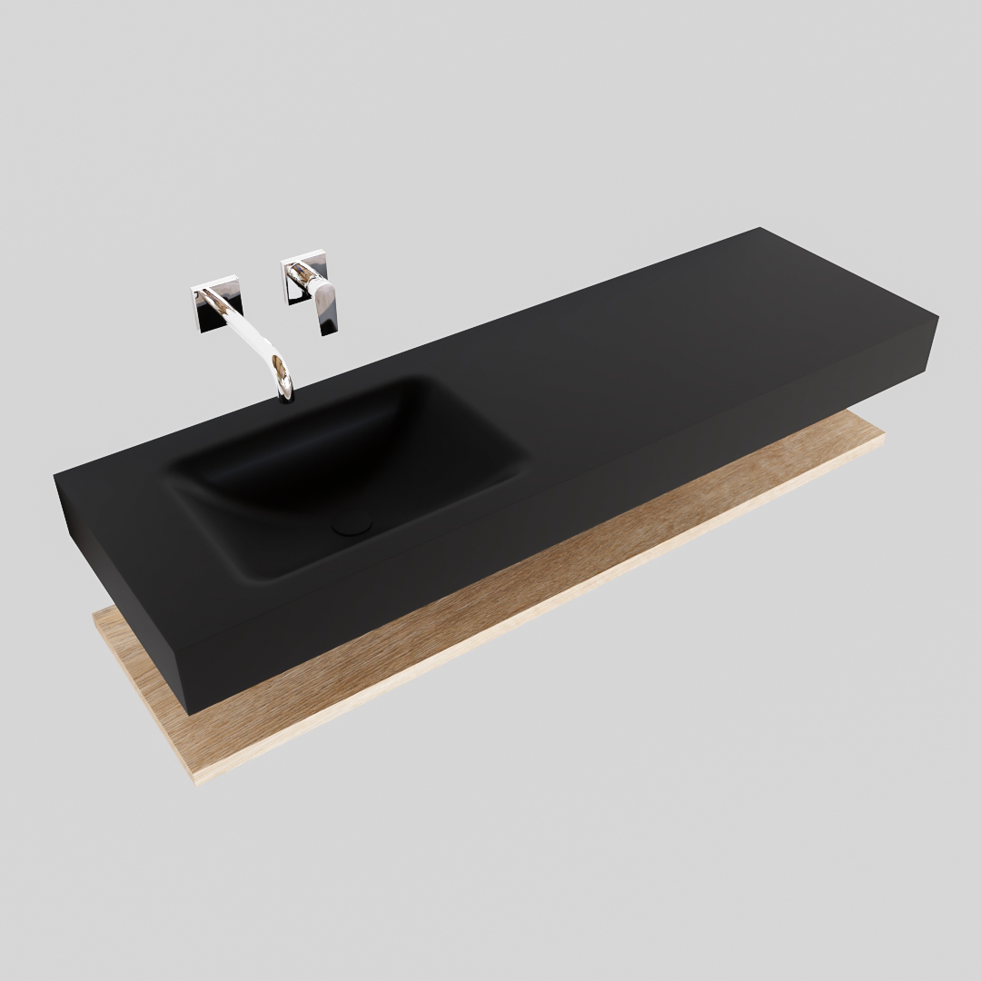 MONDIAZ ALAN 150cm estante Washed Oak. Lavabo suspendido Izquierda sin orificio, color Urban. - Imagen 4