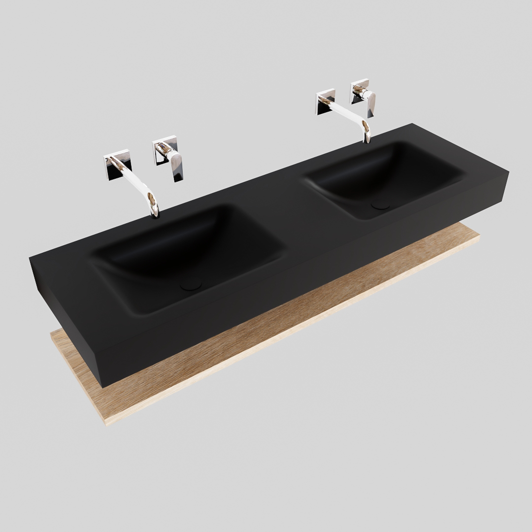 MONDIAZ ALAN 150cm estante Washed Oak. Lavabo suspendido Doble sin orificio, color Urban. - Imagen 4