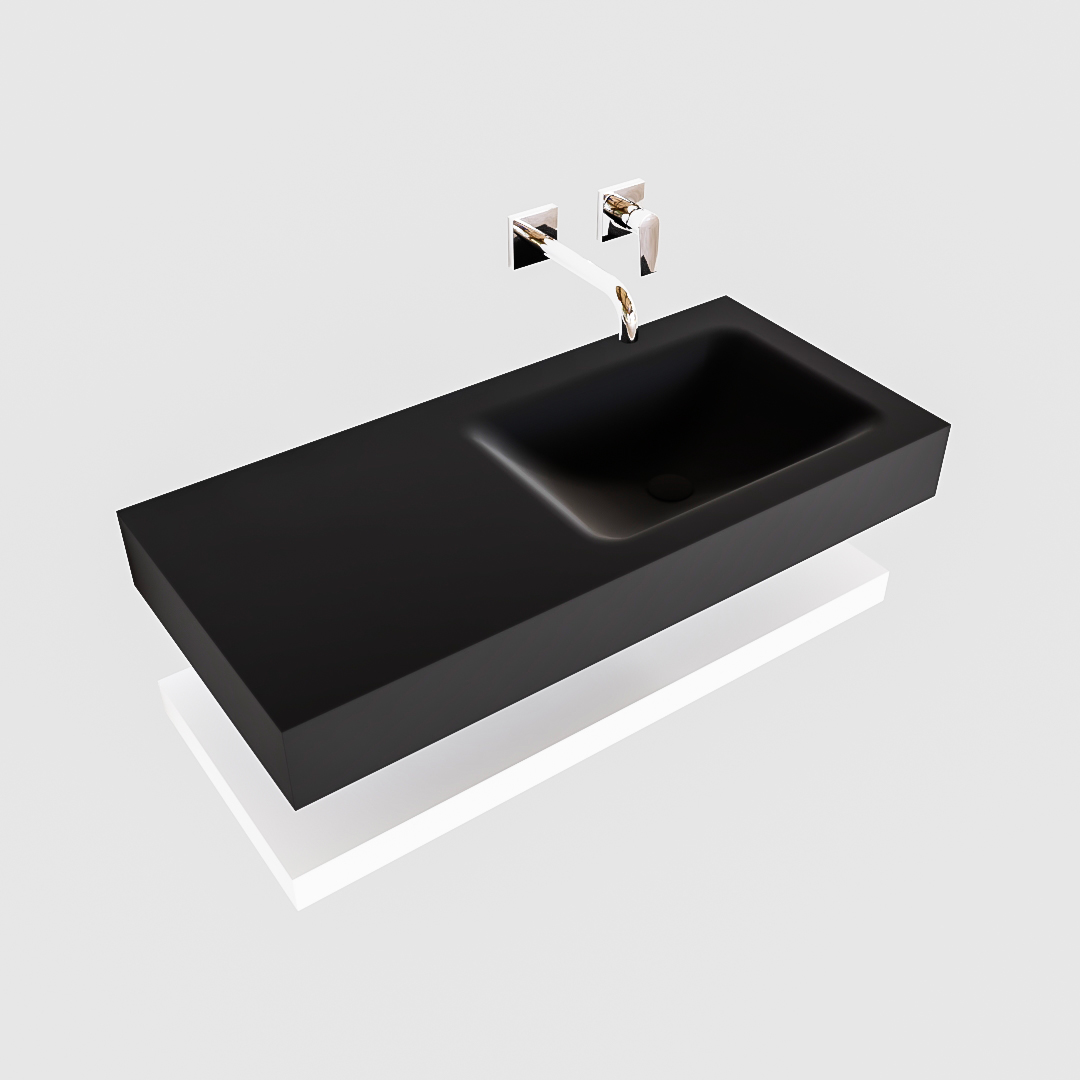 MONDIAZ ALAN 100cm solid surface estante Talc. Lavabo suspendido Derecho sin orificio, color Urban. - Imagen 4