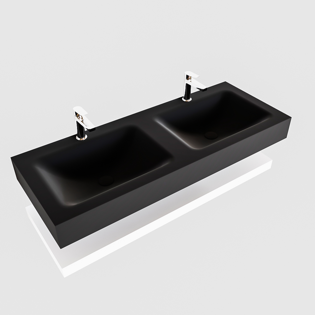 MONDIAZ ALAN 120cm solid surface estante Talc. Lavabo suspendido Doble 2 orificios, color Urban. - Imagen 4