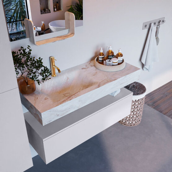 MONDIAZ ALAN-DLUX 110cm mueble de baño Cale 1 cajón. Lavabo CLOUD Izquierda 1 orificio color Frappe.