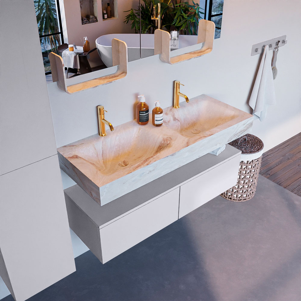 MONDIAZ ALAN-DLUX 120cm mueble de baño Cale 2 cajones. Lavabo CLOUD Doble 2 orificios color Frappe. 1 MONDIAZ ALAN-DLUX 120cm mueble de baño Cale 2 cajones. Lavabo CLOUD Doble 2 orificios color Frappe.