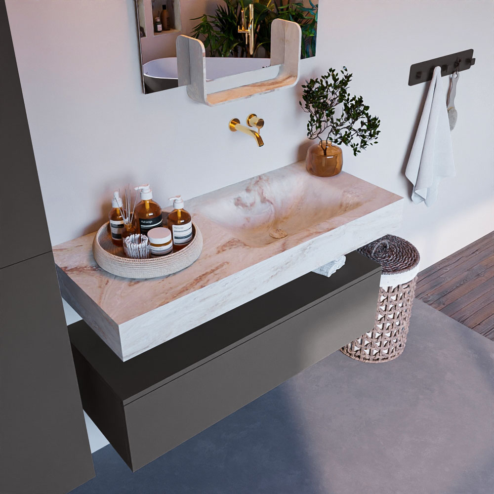 MONDIAZ ALAN-DLUX 110cm mueble de baño Dark Grey 1 cajón. Lavabo CLOUD Derecho sin orificios color Frappe. 1 MONDIAZ ALAN-DLUX 110cm mueble de baño Dark Grey 1 cajón. Lavabo CLOUD Derecho sin orificios color Frappe.