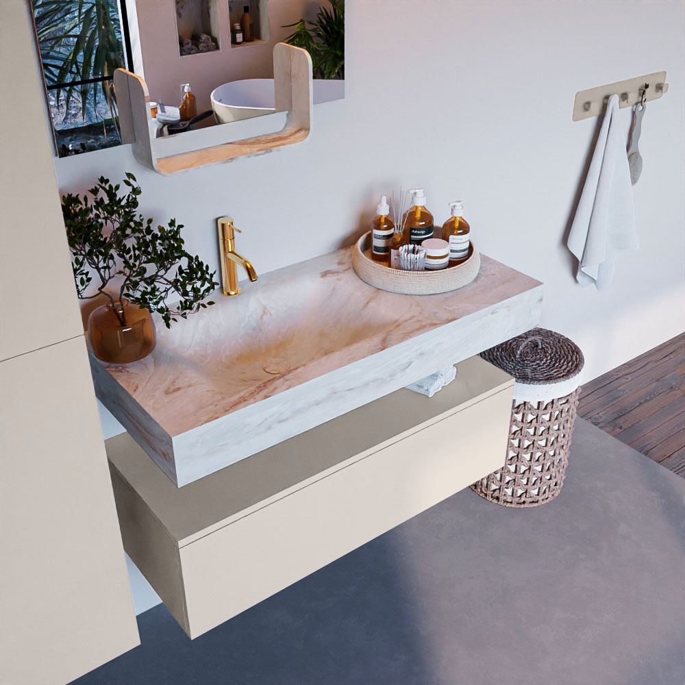 MONDIAZ ALAN-DLUX 100cm mueble de baño Linen 1 cajón. Lavabo CLOUD Izquierda 1 orificio color Frappe. 1 MONDIAZ ALAN-DLUX 100cm mueble de baño Linen 1 cajón. Lavabo CLOUD Izquierda 1 orificio color Frappe.