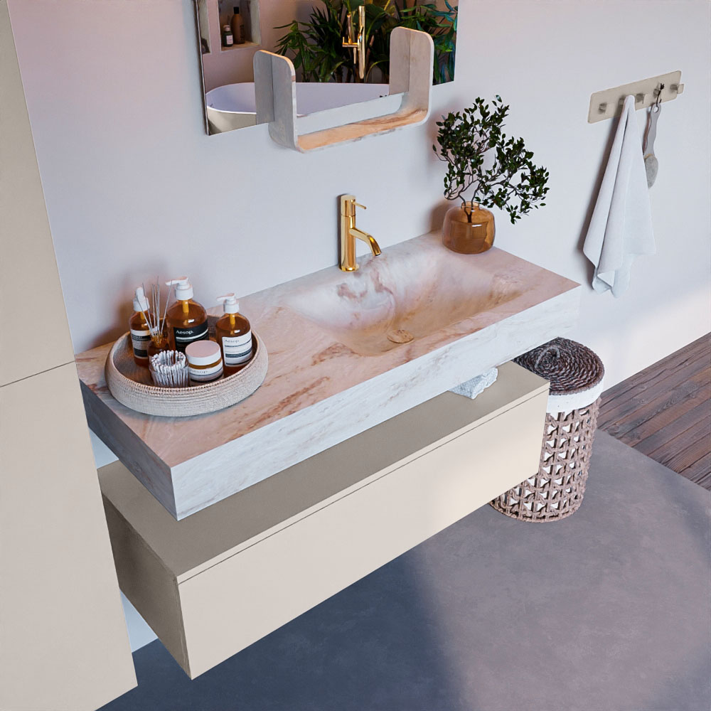 MONDIAZ ALAN-DLUX 110cm mueble de baño Linen 1 cajón. Lavabo CLOUD Derecho 1 orificio color Frappe. 1 MONDIAZ ALAN-DLUX 110cm mueble de baño Linen 1 cajón. Lavabo CLOUD Derecho 1 orificio color Frappe.