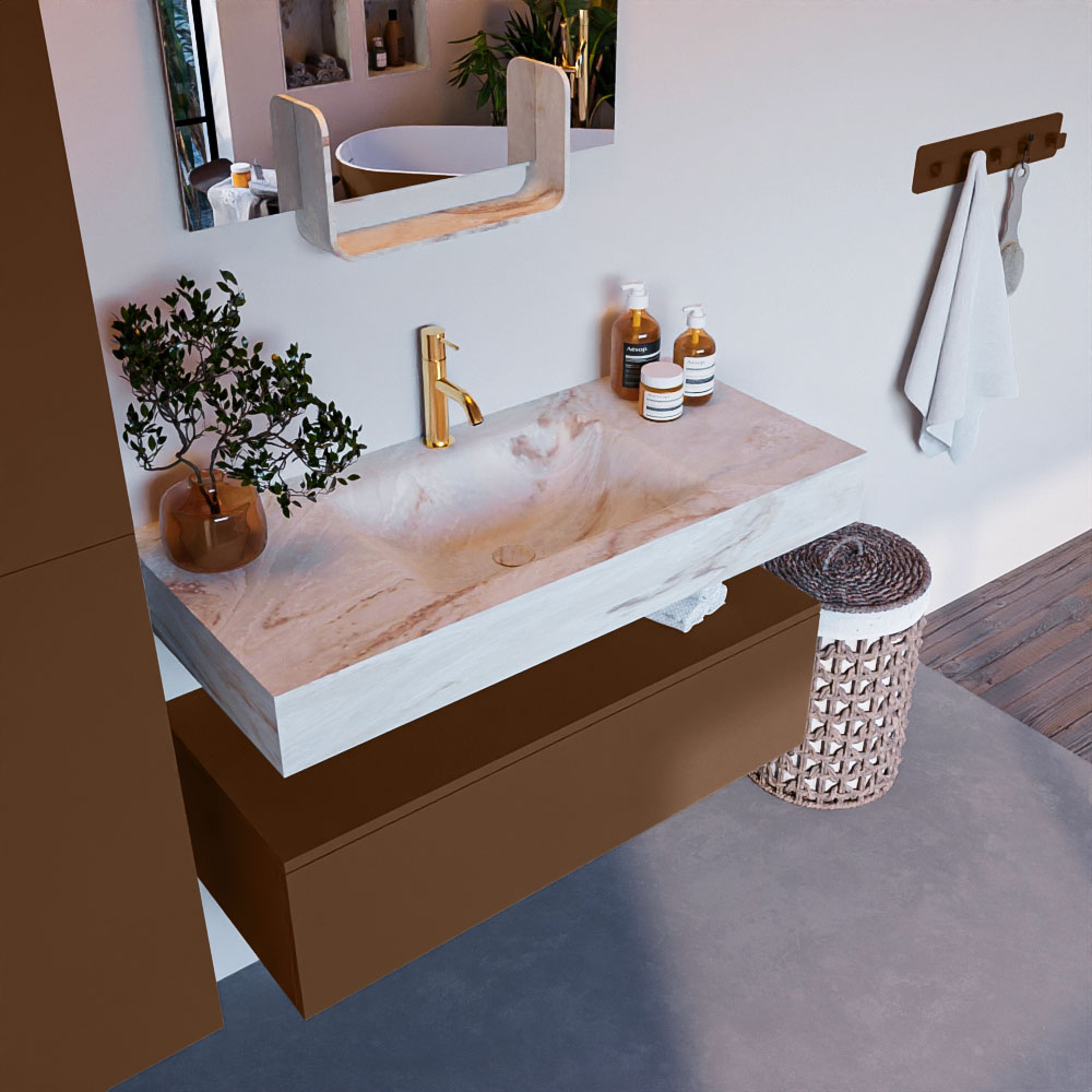MONDIAZ ALAN-DLUX 100cm mueble de baño Rust 1 cajón. Lavabo CLOUD Centro 1 orificio color Frappe. 1 MONDIAZ ALAN-DLUX 100cm mueble de baño Rust 1 cajón. Lavabo CLOUD Centro 1 orificio color Frappe.