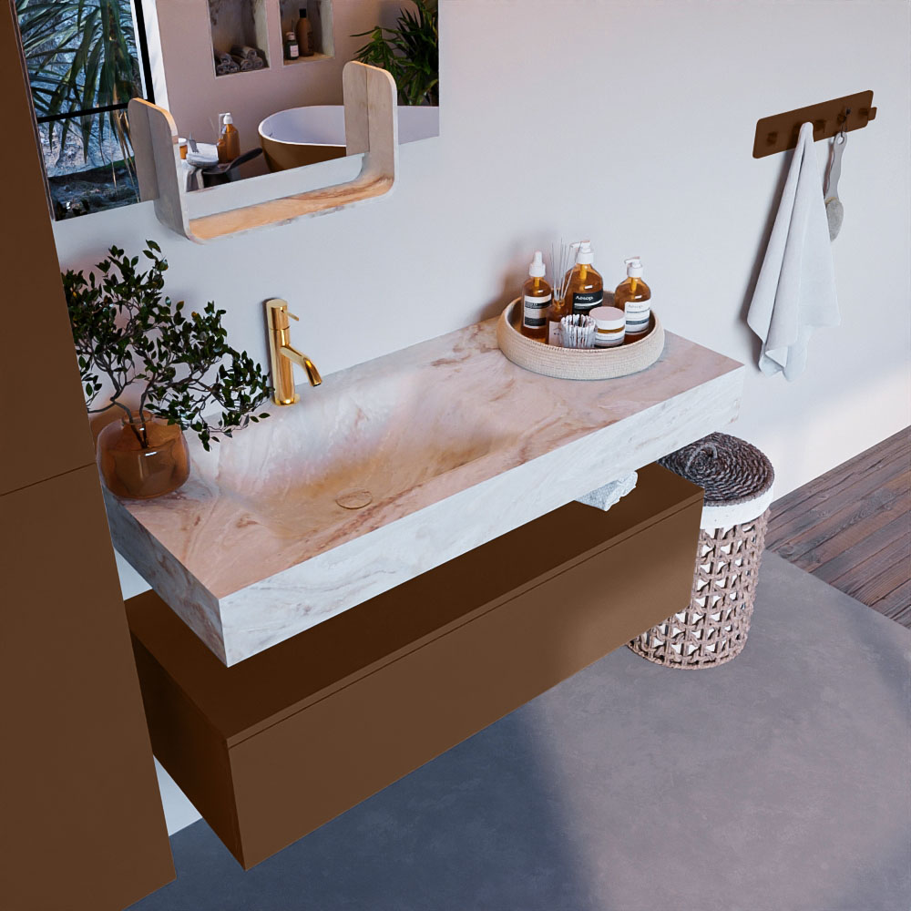 MONDIAZ ALAN-DLUX 110cm mueble de baño Rust 1 cajón. Lavabo CLOUD Izquierda 1 orificio color Frappe. 1 MONDIAZ ALAN-DLUX 110cm mueble de baño Rust 1 cajón. Lavabo CLOUD Izquierda 1 orificio color Frappe.