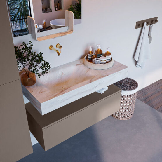 MONDIAZ ALAN-DLUX 100cm mueble de baño Smoke 1 cajón. Lavabo CLOUD Izquierda sin orificios color Frappe.