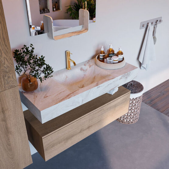 MONDIAZ ALAN-DLUX 110cm mueble de baño Washed Oak 1 cajón. Lavabo CLOUD Centro 1 orificio color Frappe.