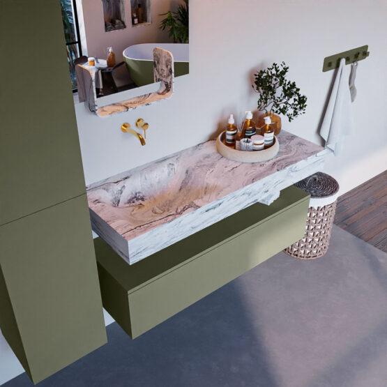 MONDIAZ ALAN-DLUX 120cm mueble de baño Army 1 cajón. Lavabo CLOUD Izquierda sin orificios color Glace.