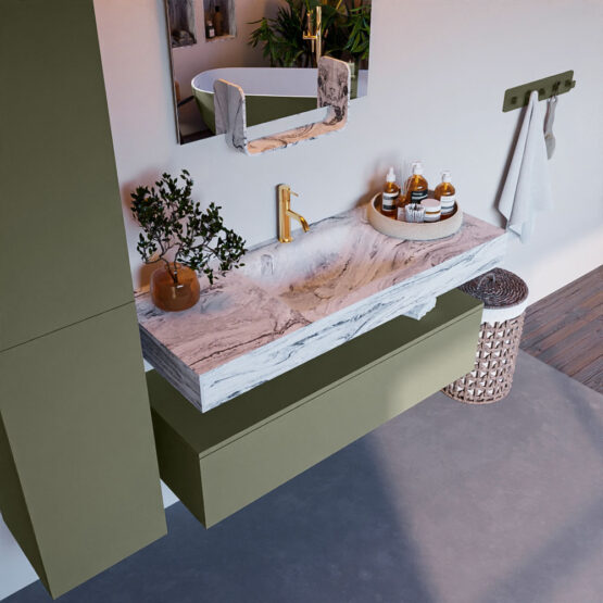 MONDIAZ ALAN-DLUX 120cm mueble de baño Army 1 cajón. Lavabo CLOUD Centro 1 orificio color Glace.