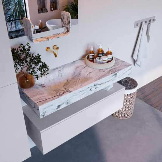 MONDIAZ ALAN-DLUX 110cm mueble de baño Cale 1 cajón. Lavabo CLOUD Izquierda sin orificios color Glace.