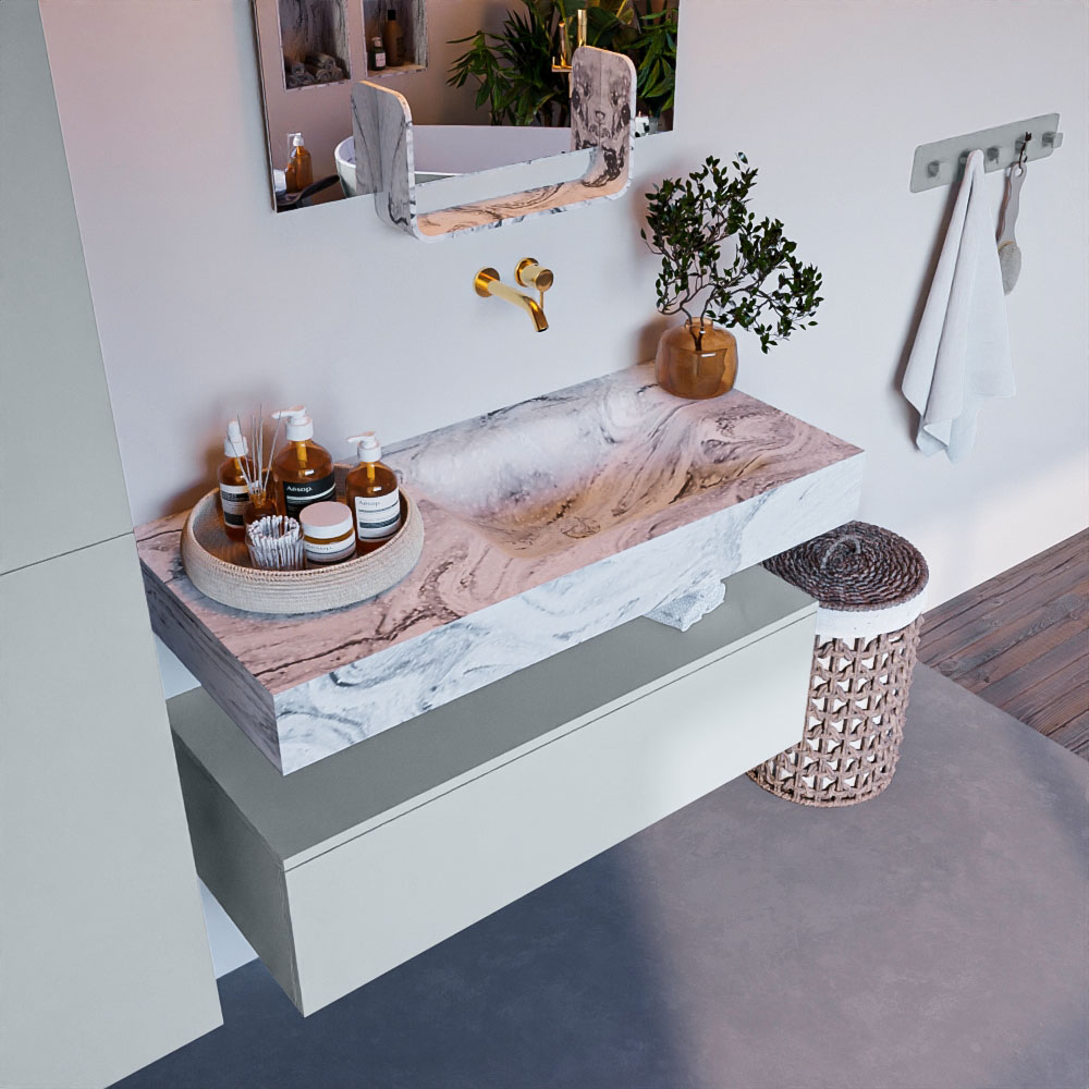 MONDIAZ ALAN-DLUX 100cm mueble de baño Clay 1 cajón. Lavabo CLOUD Derecho sin orificios color Glace. 1 MONDIAZ ALAN-DLUX 100cm mueble de baño Clay 1 cajón. Lavabo CLOUD Derecho sin orificios color Glace.