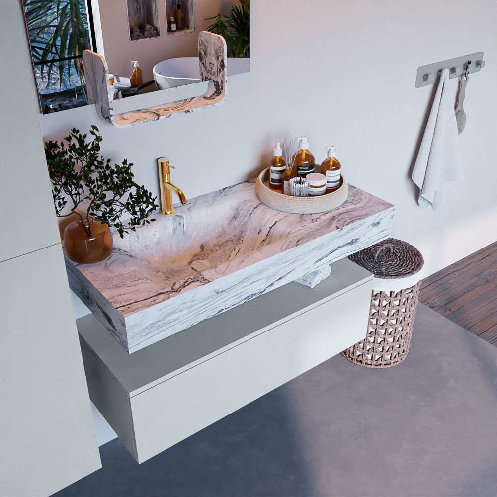 MONDIAZ ALAN-DLUX 100cm mueble de baño Clay 1 cajón. Lavabo CLOUD Izquierda 1 orificio color Glace. 1 MONDIAZ ALAN-DLUX 100cm mueble de baño Clay 1 cajón. Lavabo CLOUD Izquierda 1 orificio color Glace.